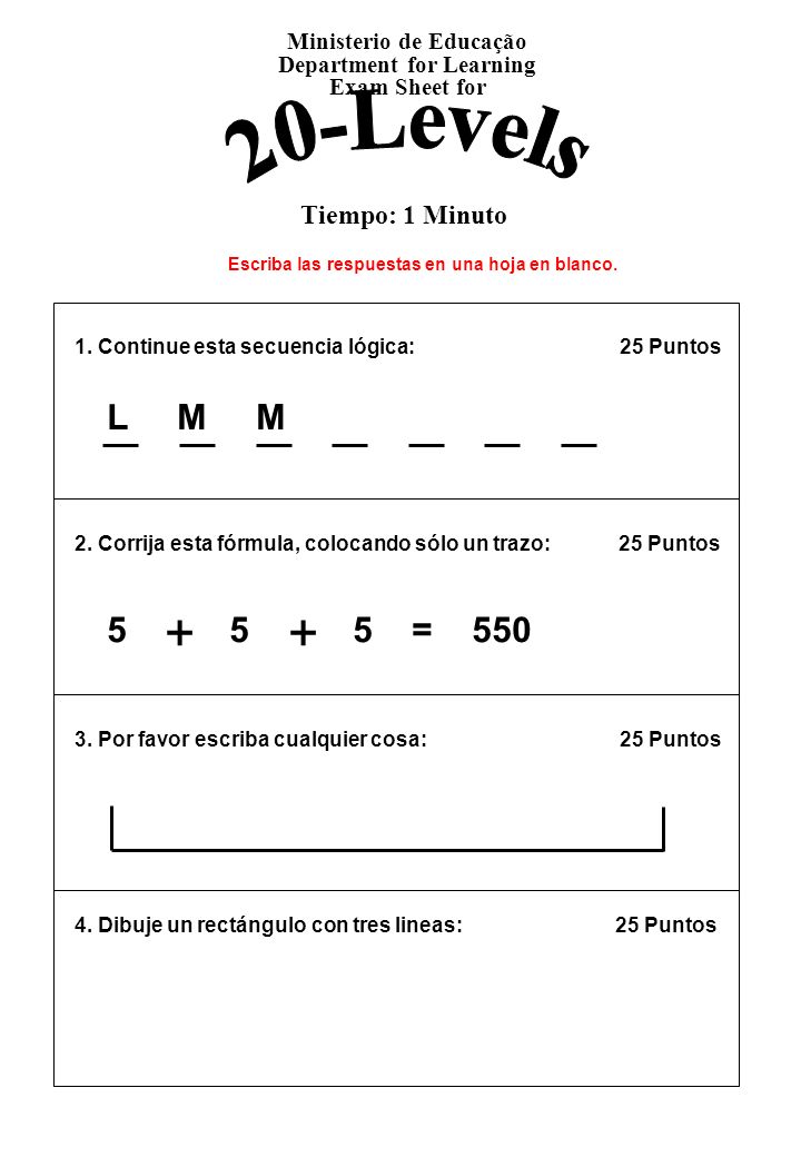 20-Levels + + L M M = 550 Tiempo: 1 Minuto