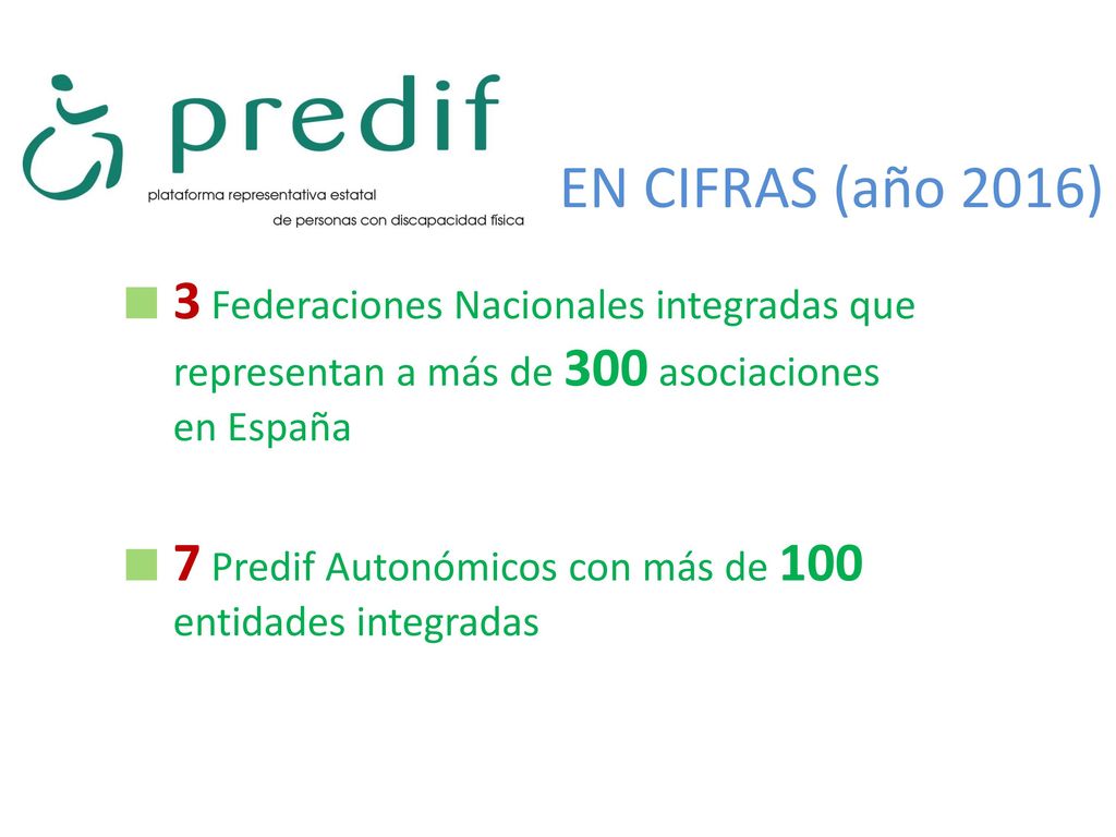 EN CIFRAS (año 2016) 3 Federaciones Nacionales integradas que representan a más de 300 asociaciones en España.