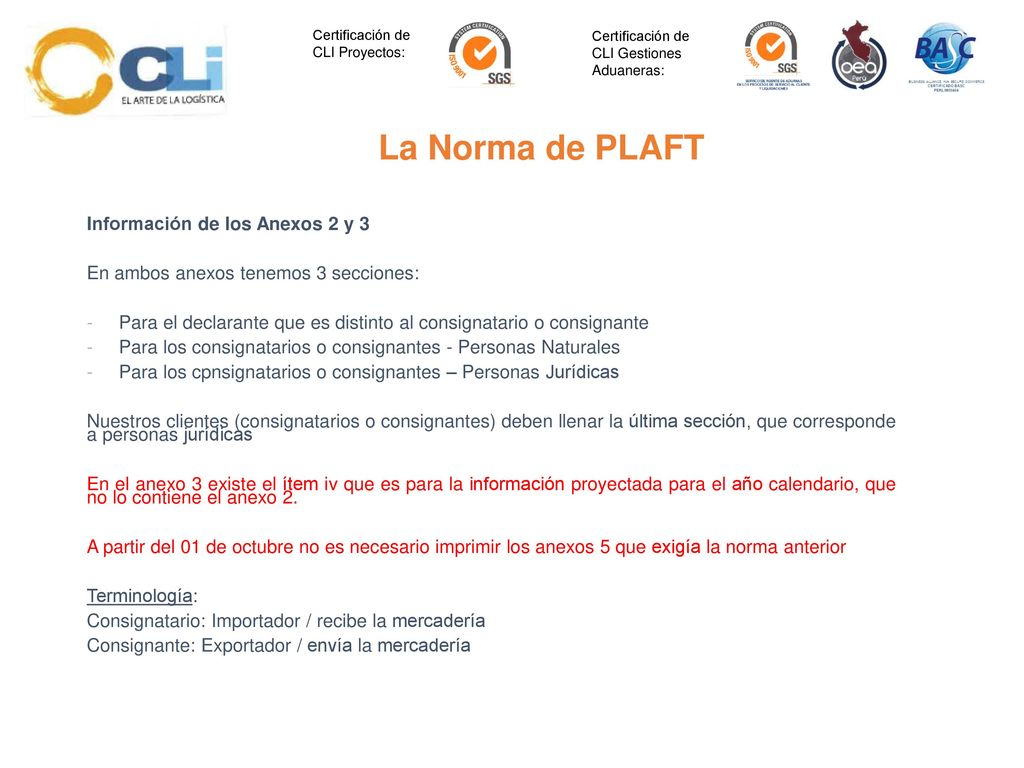 La Norma de PLAFT Información de los Anexos 2 y 3
