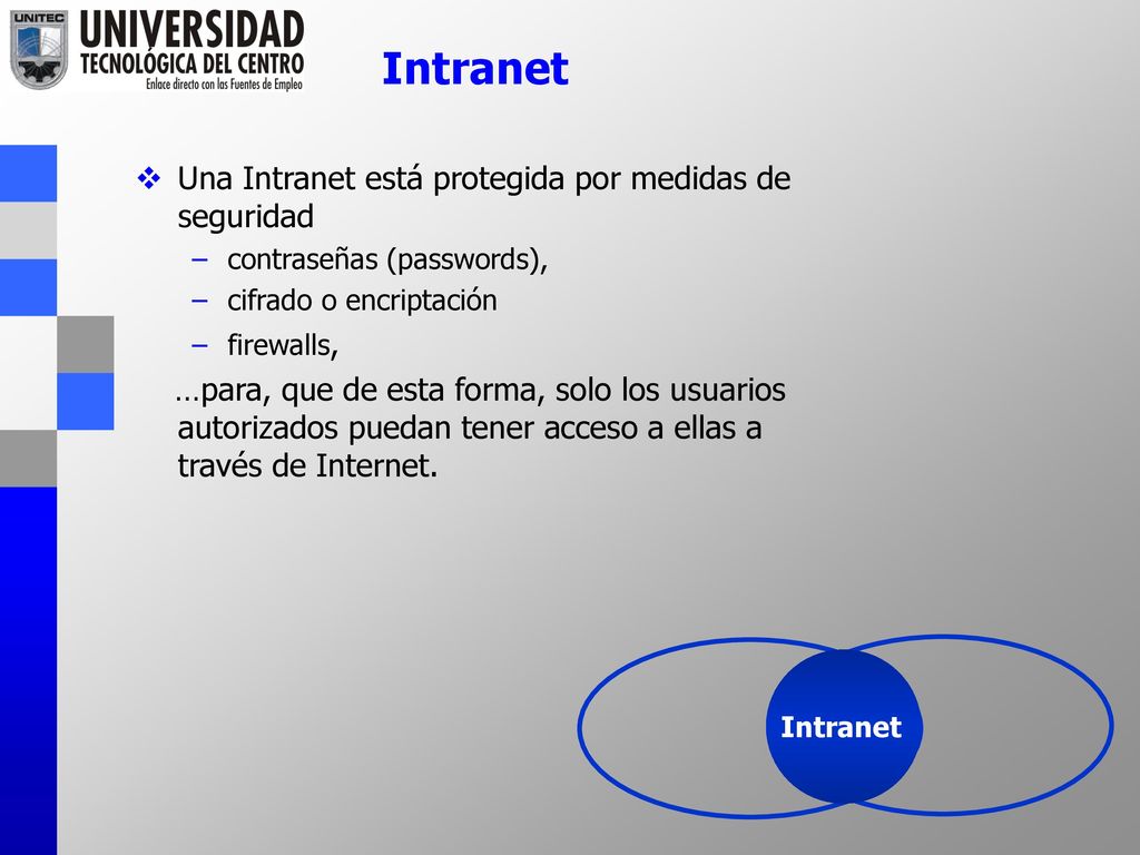 Intranet Una Intranet está protegida por medidas de seguridad