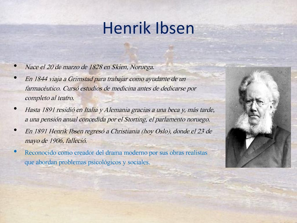 Henrik Ibsen Nace el 20 de marzo de 1828 en Skien, Noruega.