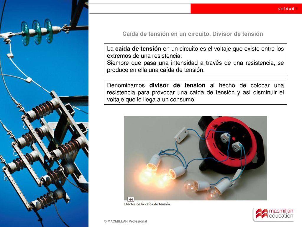 Caída de tensión en un circuito. Divisor de tensión