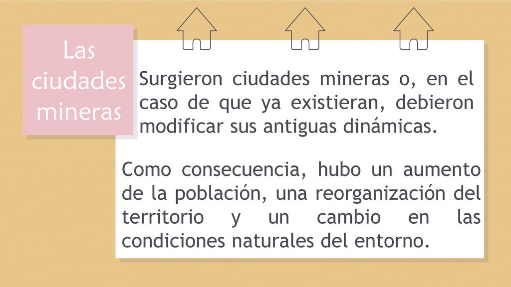 Las ciudades mineras Surgieron ciudades mineras o, en el caso de que ya existieran, debieron modificar sus antiguas dinámicas.