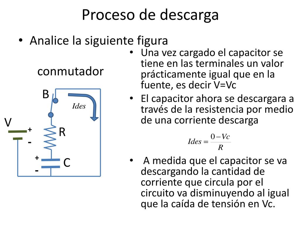 Proceso de descarga Analice la siguiente figura conmutador B V R C - -