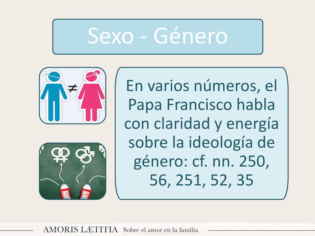 Sexo - Género En varios números, el Papa Francisco habla con claridad y energía sobre la ideología de género: cf.