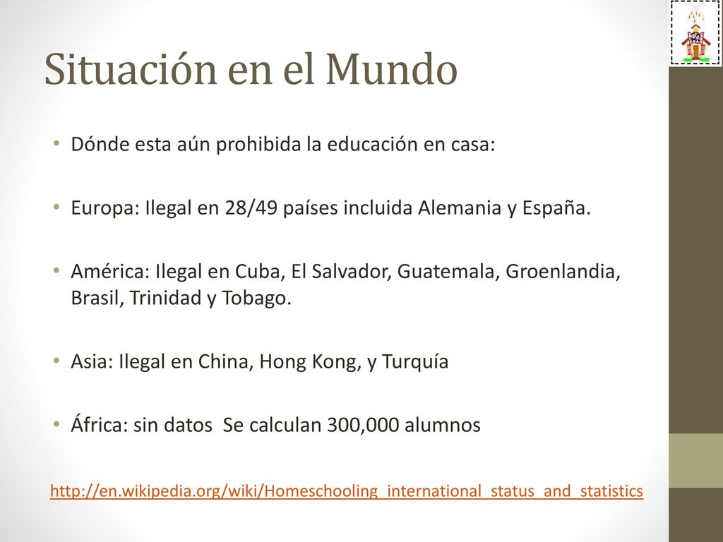 Situación en el Mundo Dónde esta aún prohibida la educación en casa: