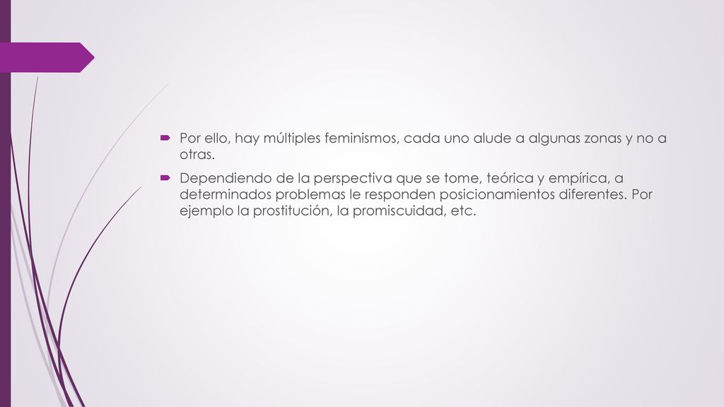 Por ello, hay múltiples feminismos, cada uno alude a algunas zonas y no a otras.