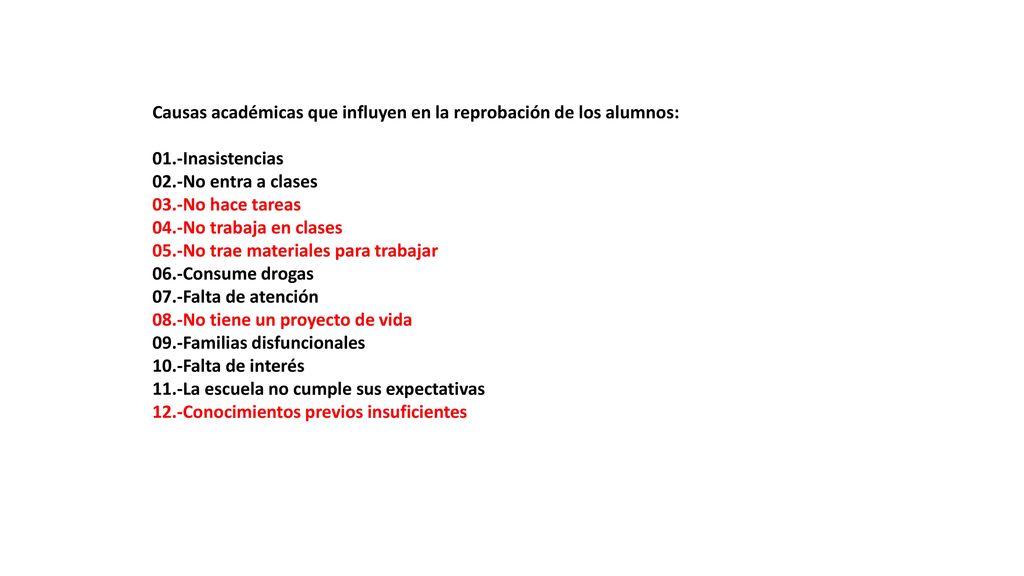 Causas académicas que influyen en la reprobación de los alumnos: