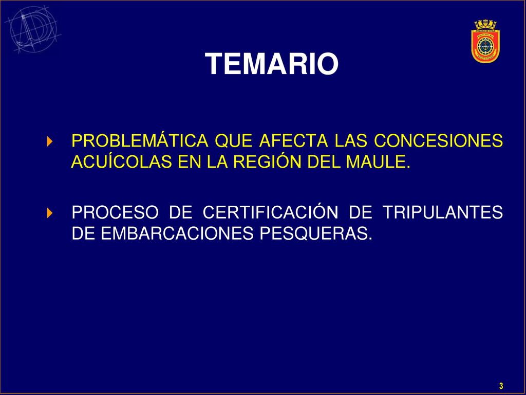 TEMARIO PROBLEMÁTICA QUE AFECTA LAS CONCESIONES ACUÍCOLAS EN LA REGIÓN DEL MAULE.