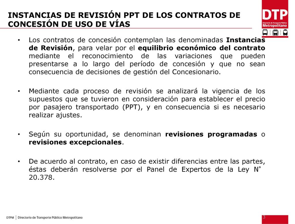 INSTANCIAS DE REVISIÓN PPT DE LOS CONTRATOS DE CONCESIÓN DE USO DE VÍAS