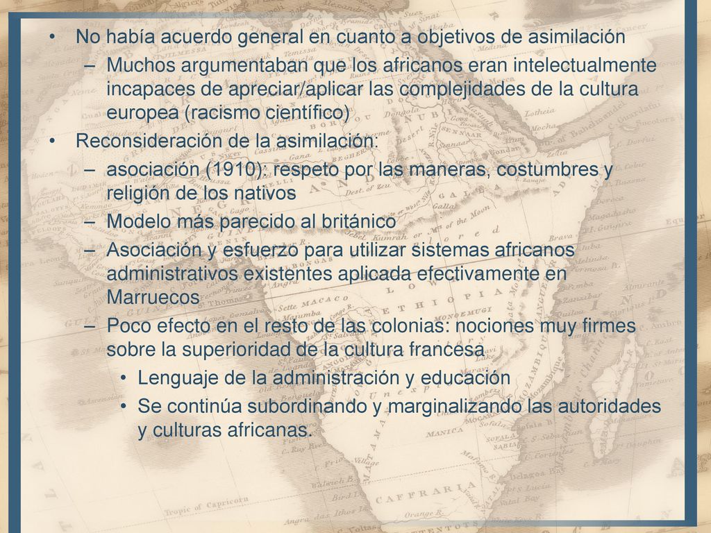 No había acuerdo general en cuanto a objetivos de asimilación