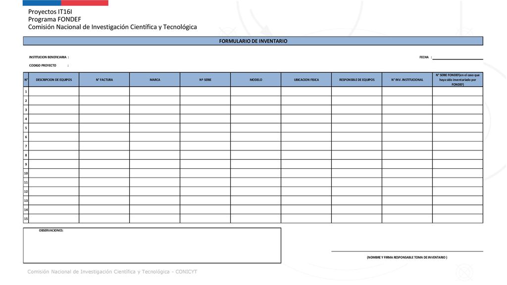 Proyectos IT16I Programa FONDEF Comisión Nacional de Investigación Científica y Tecnológica