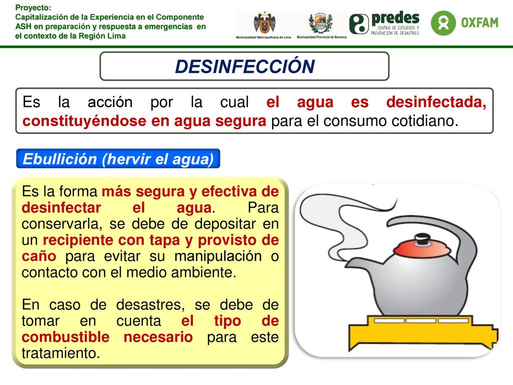 DESINFECCIÓN Es la acción por la cual el agua es desinfectada, constituyéndose en agua segura para el consumo cotidiano.