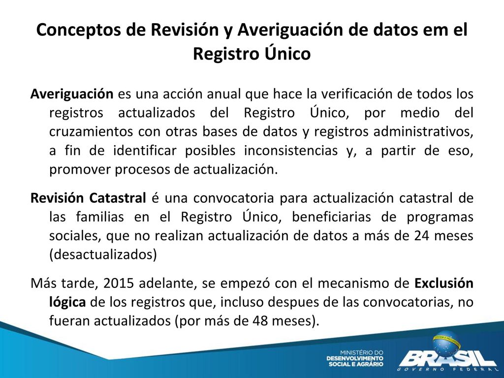 Conceptos de Revisión y Averiguación de datos em el Registro Único