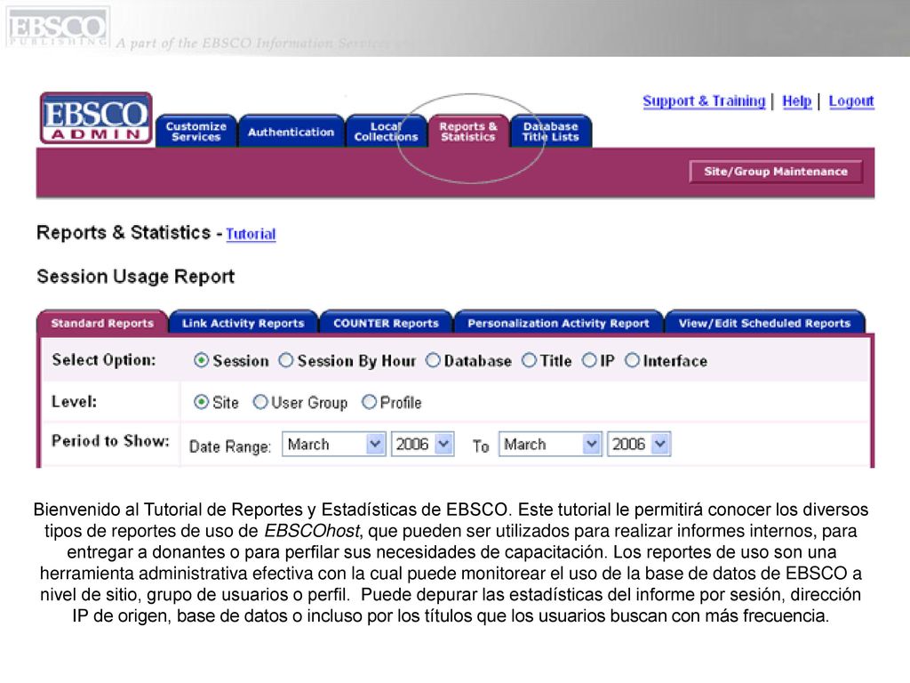Bienvenido al Tutorial de Reportes y Estadísticas de EBSCO