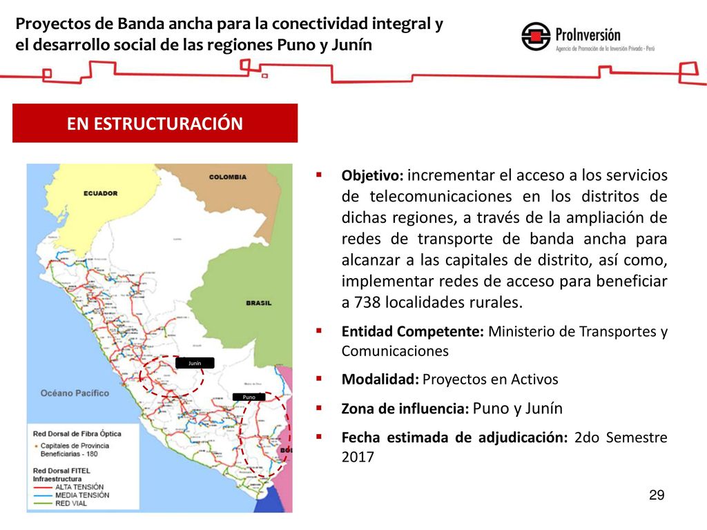 Proyectos de Banda ancha para la conectividad integral y el desarrollo social de las regiones Puno y Junín