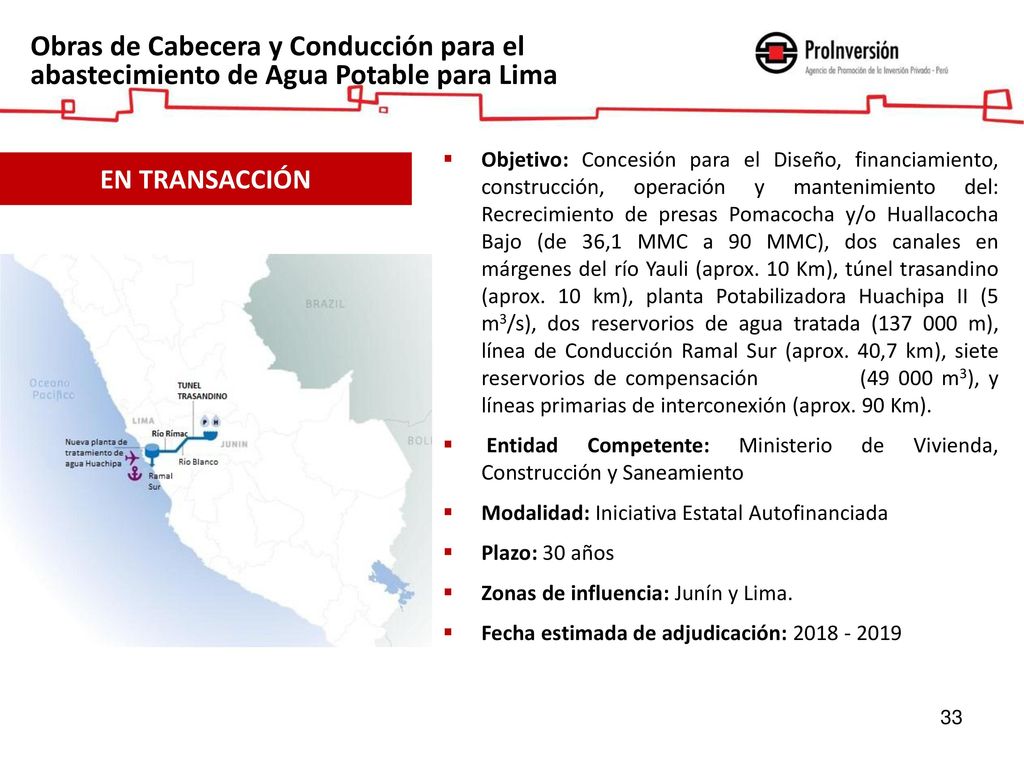 Obras de Cabecera y Conducción para el abastecimiento de Agua Potable para Lima