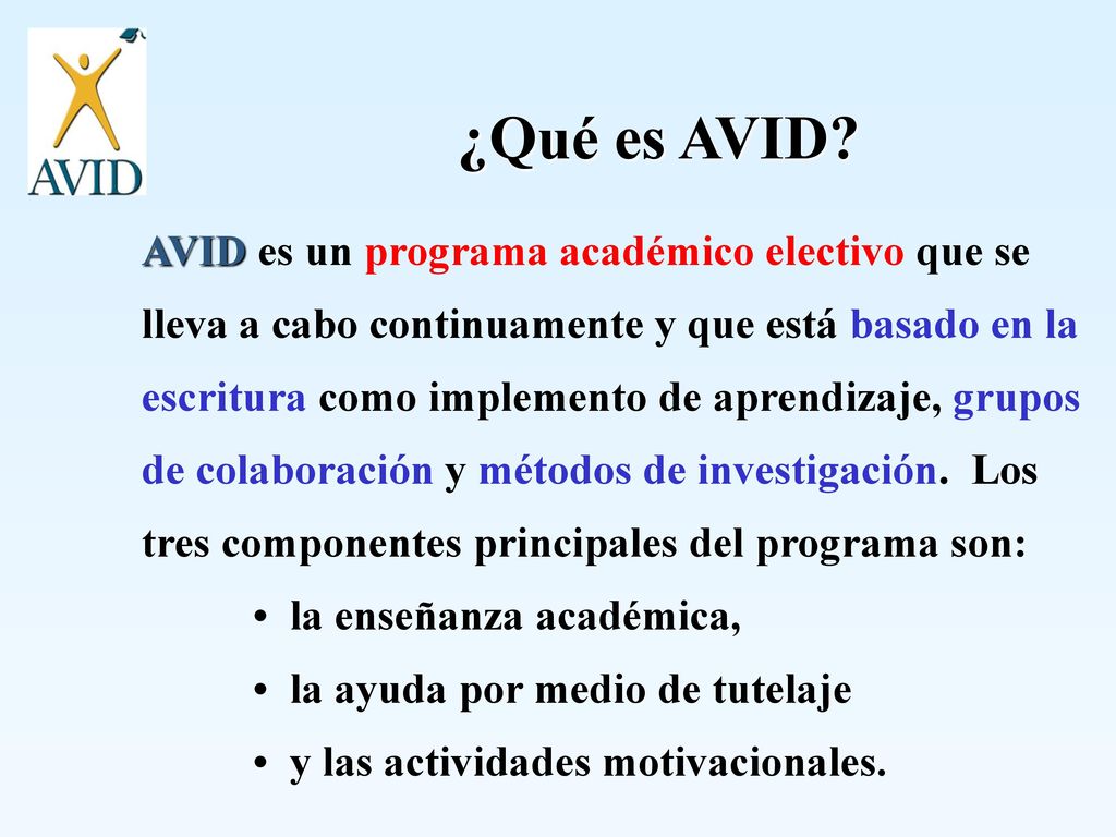 ¿Qué es AVID AVID es un programa académico electivo que se