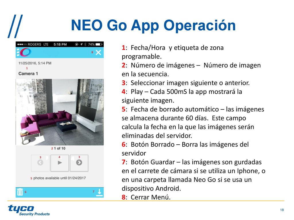 NEO Go App Operación 1: Fecha/Hora y etiqueta de zona programable.