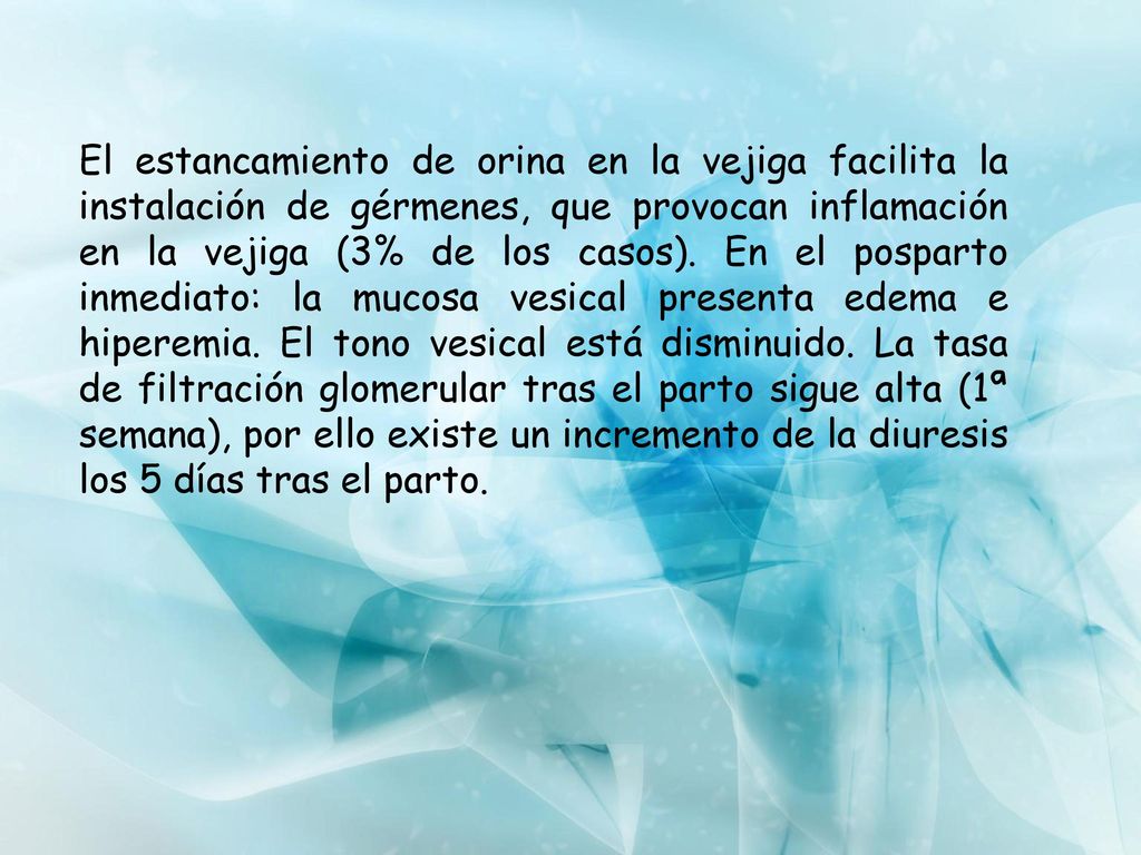 El estancamiento de orina en la vejiga facilita la instalación de gérmenes, que provocan inflamación en la vejiga (3% de los casos).