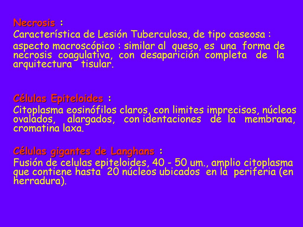 Necrosis : Característica de Lesión Tuberculosa, de tipo caseosa :