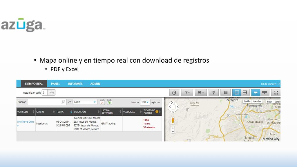 Mapa online y en tiempo real con download de registros