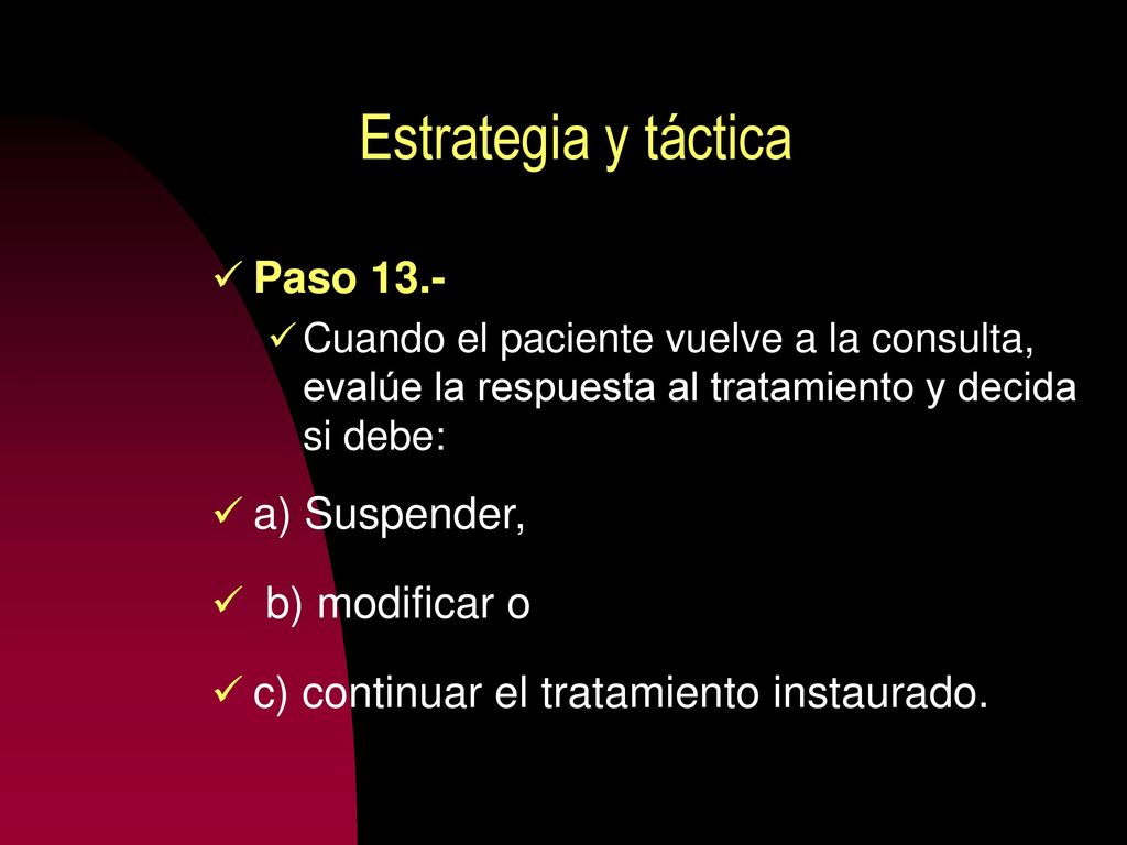 Estrategia y táctica Paso 13.- a) Suspender, b) modificar o