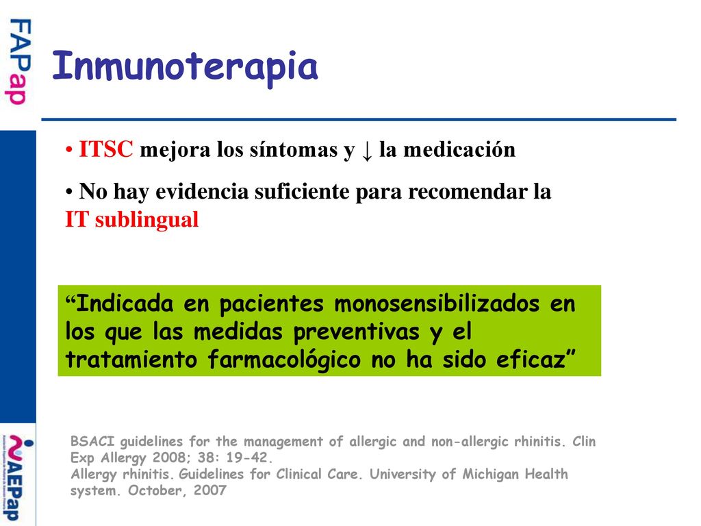 Inmunoterapia ITSC mejora los síntomas y ↓ la medicación