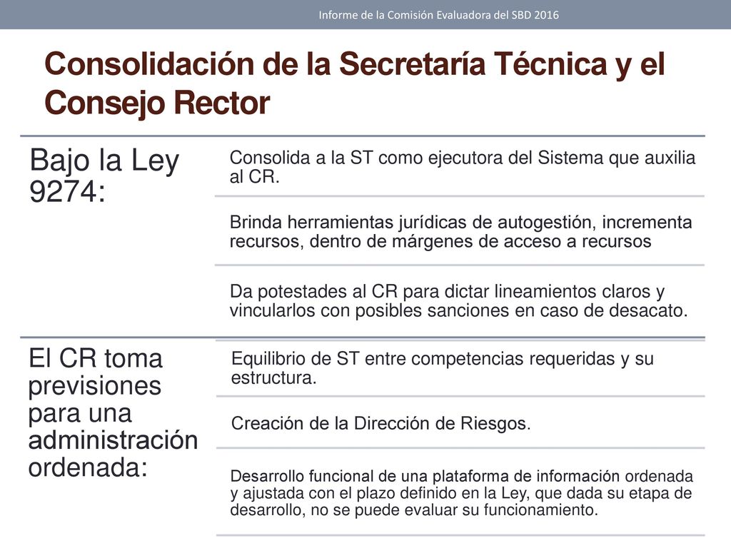 Consolidación de la Secretaría Técnica y el Consejo Rector