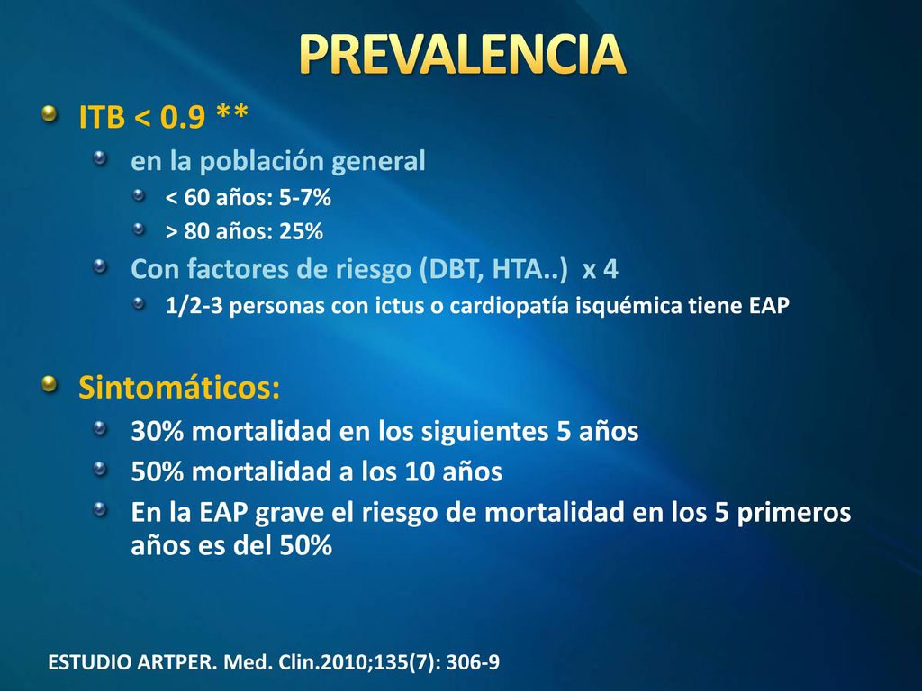 PREVALENCIA ITB < 0.9 ** Sintomáticos: en la población general