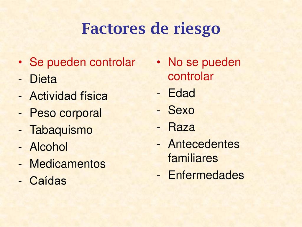 Factores de riesgo Se pueden controlar Dieta Actividad física