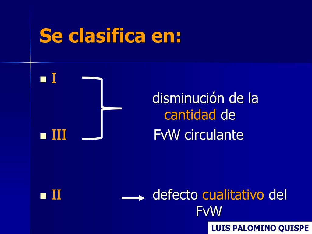Se clasifica en: I disminución de la cantidad de III FvW circulante