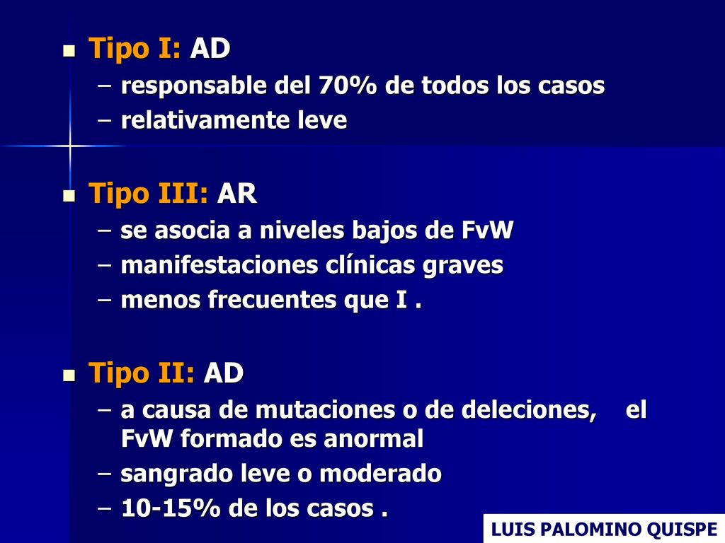 Tipo I: AD Tipo III: AR Tipo II: AD