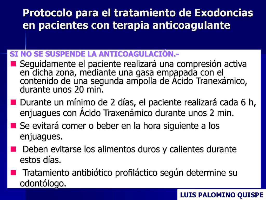 Protocolo para el tratamiento de Exodoncias en pacientes con terapia anticoagulante