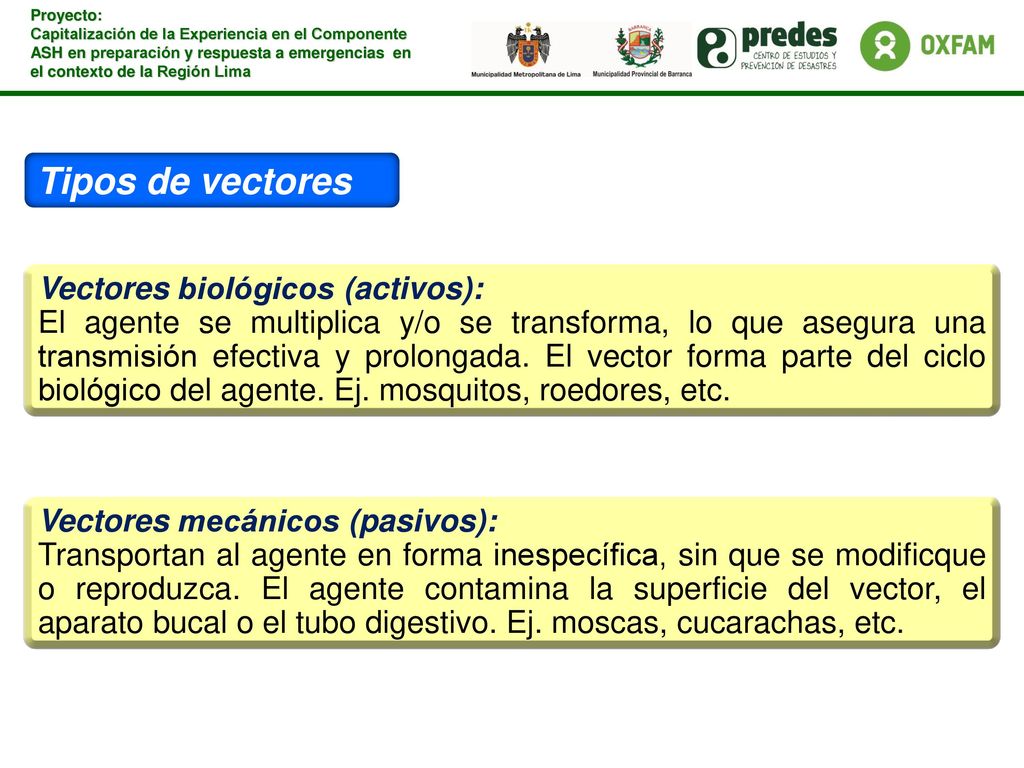 Tipos de vectores Vectores biológicos (activos):