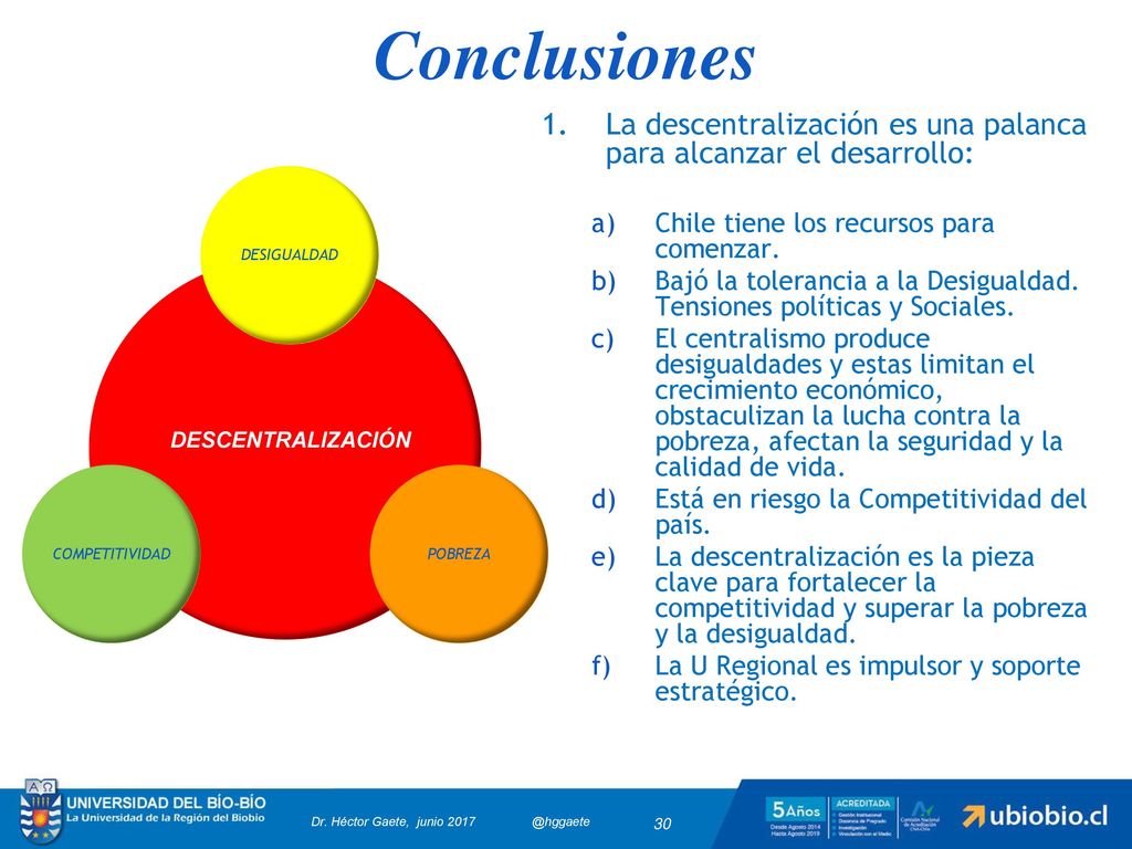 Conclusiones La descentralización es una palanca para alcanzar el desarrollo: Chile tiene los recursos para comenzar.