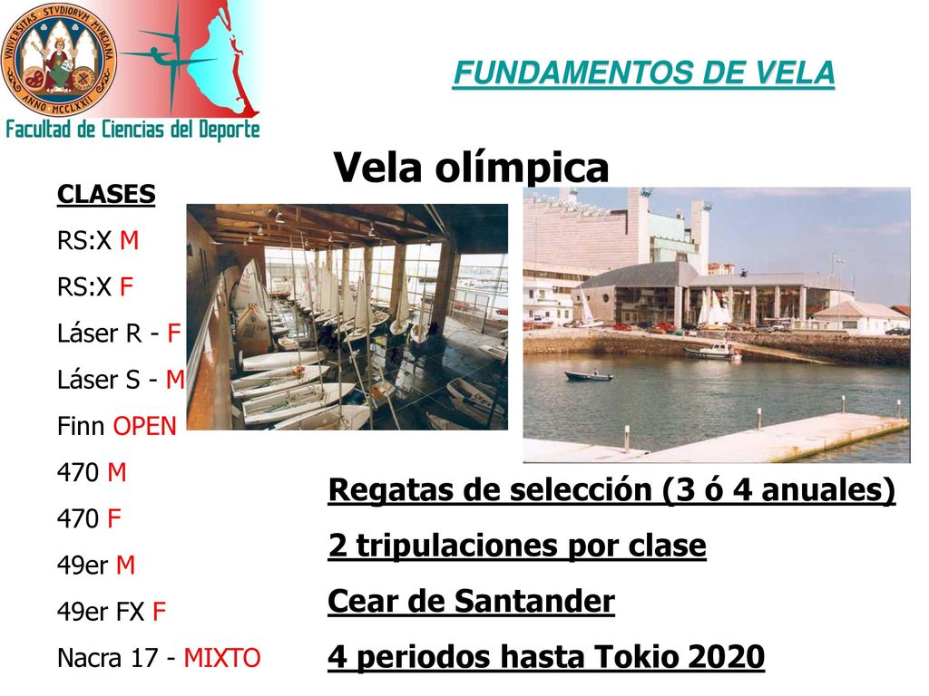Vela olímpica FUNDAMENTOS DE VELA Regatas de selección (3 ó 4 anuales)