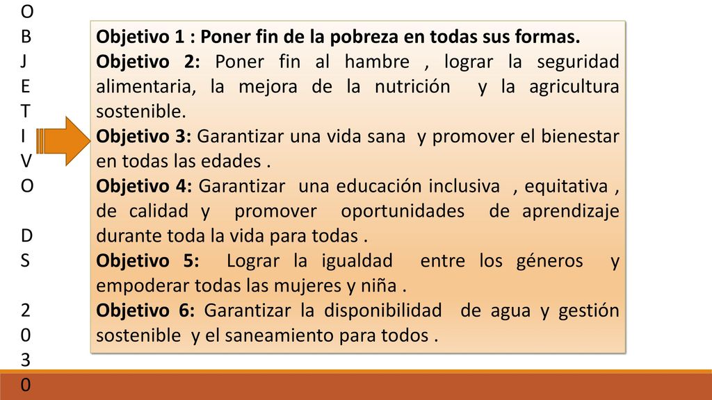 O B. J. E. T. I. V. D. S Objetivo 1 : Poner fin de la pobreza en todas sus formas.