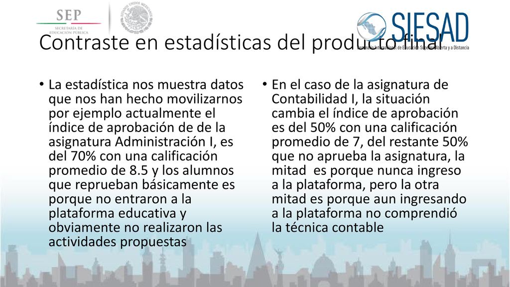 Contraste en estadísticas del producto final
