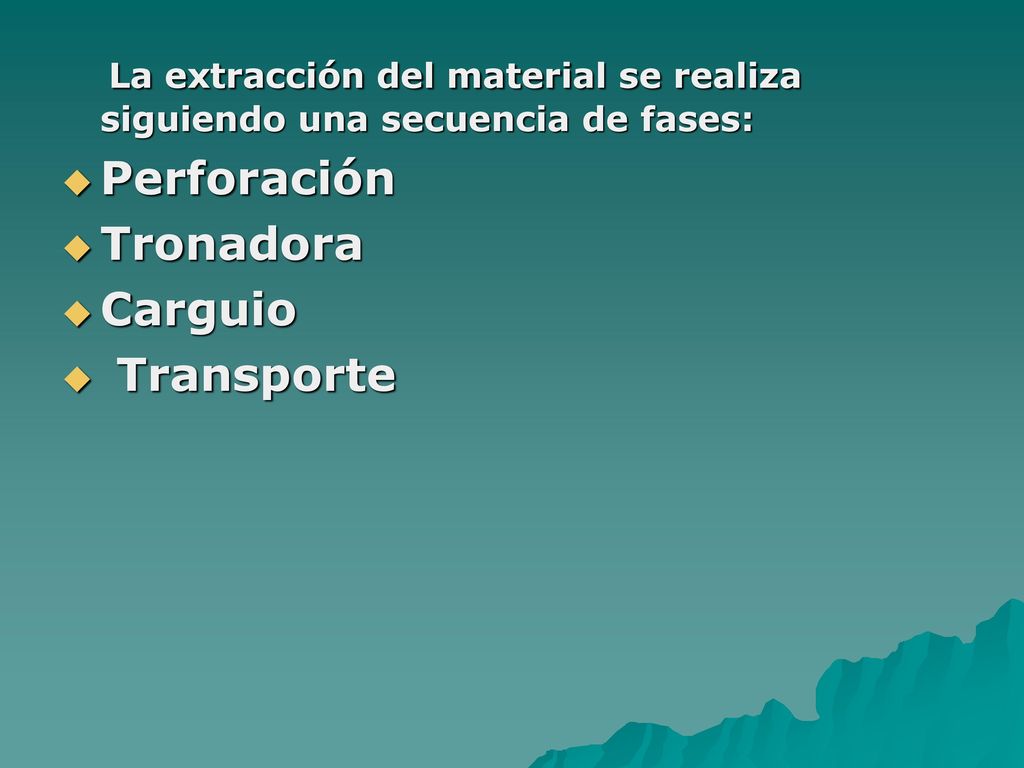La extracción del material se realiza siguiendo una secuencia de fases: