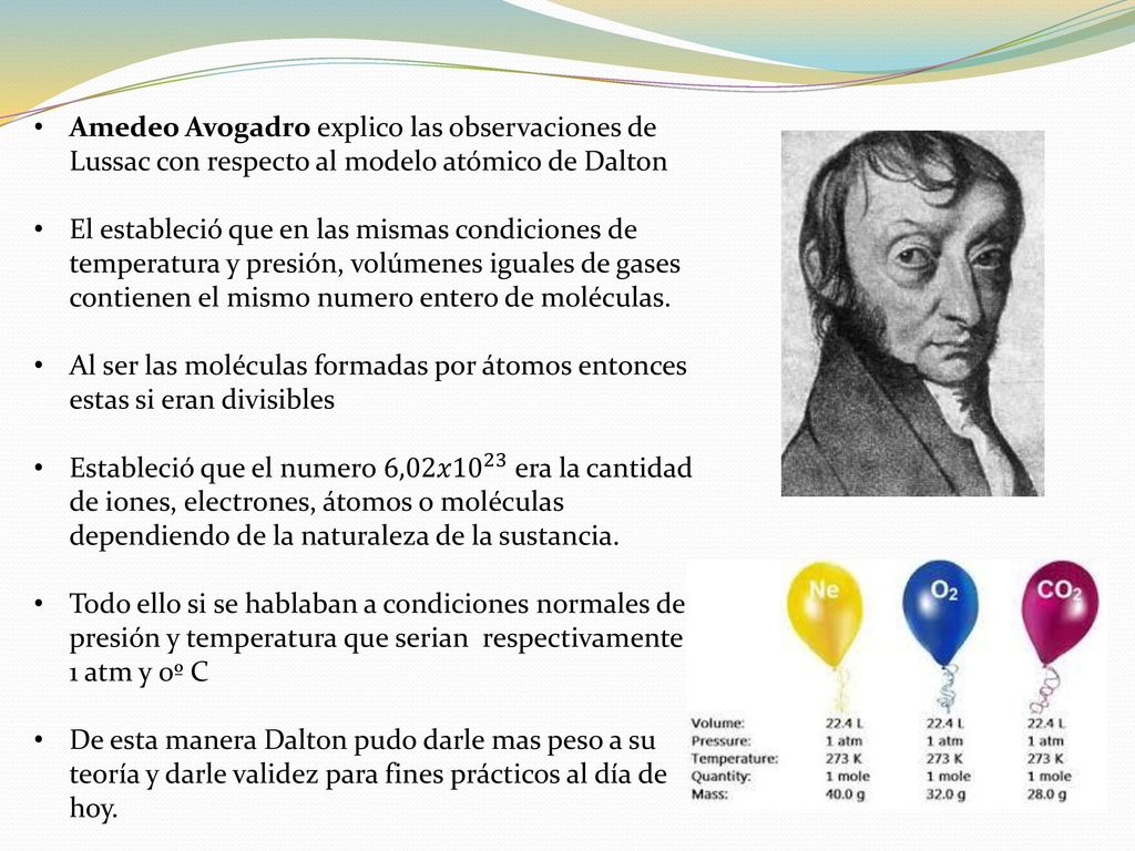 Amedeo Avogadro explico las observaciones de Lussac con respecto al modelo atómico de Dalton