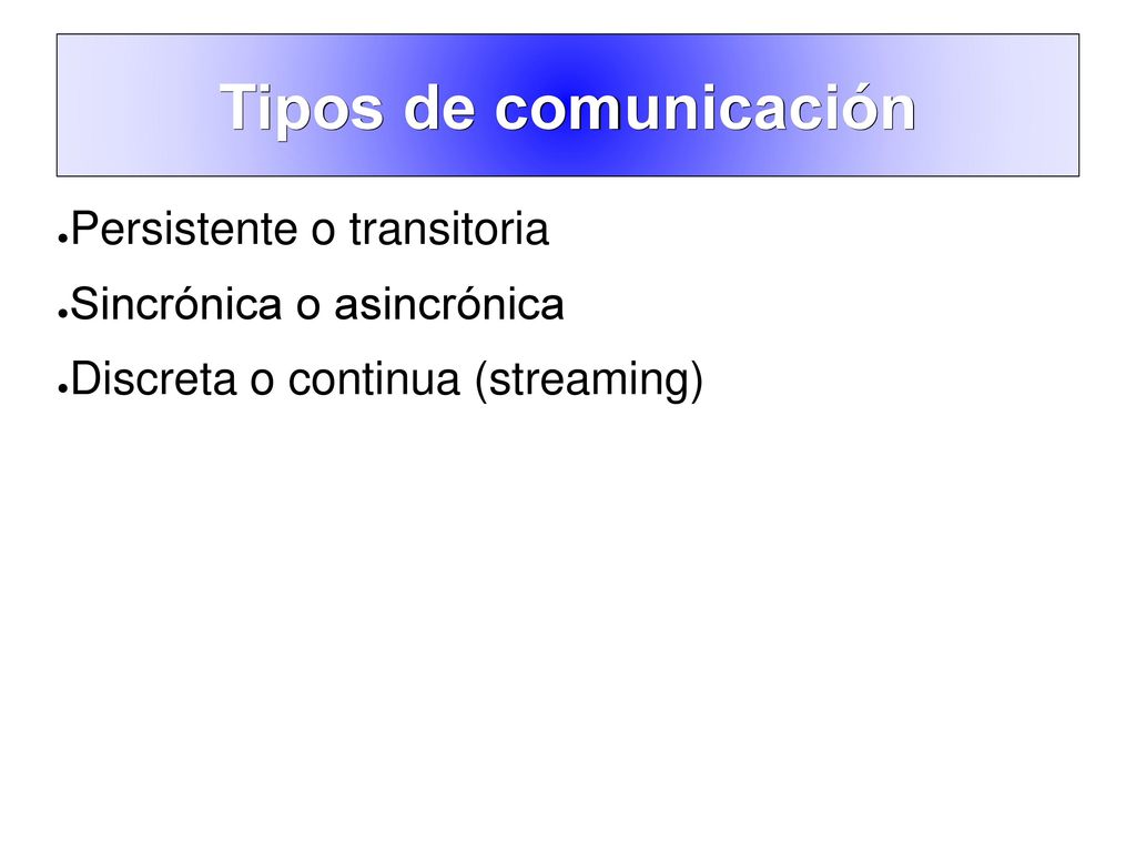Tipos de comunicación Persistente o transitoria