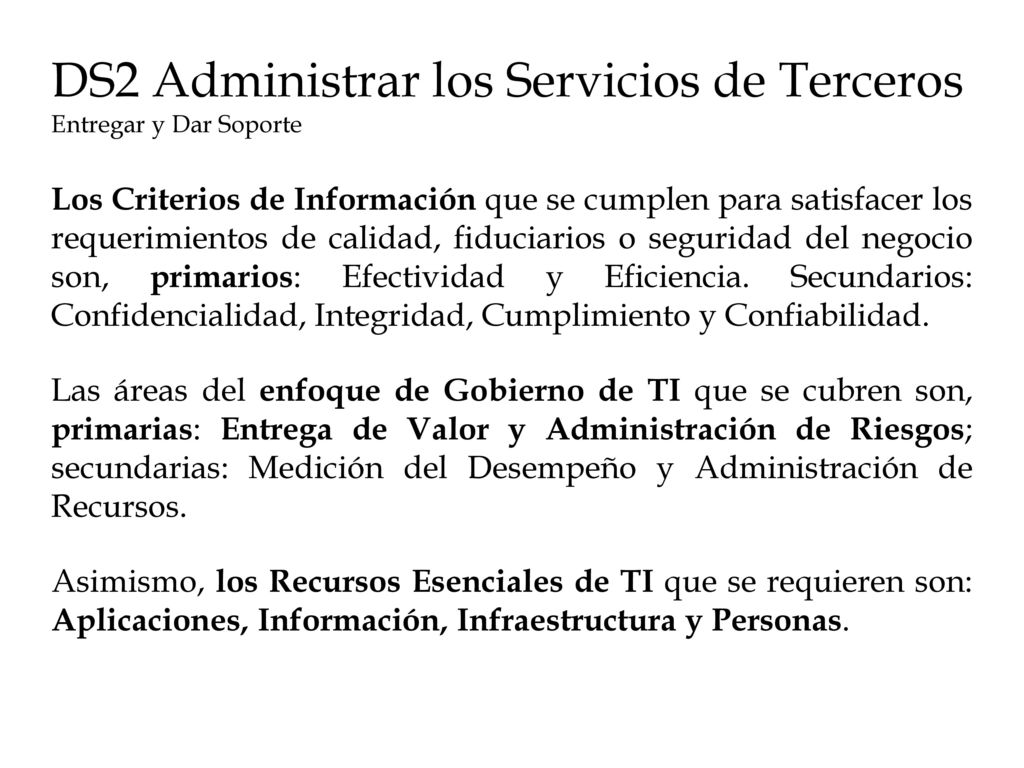 DS2 Administrar los Servicios de Terceros Entregar y Dar Soporte