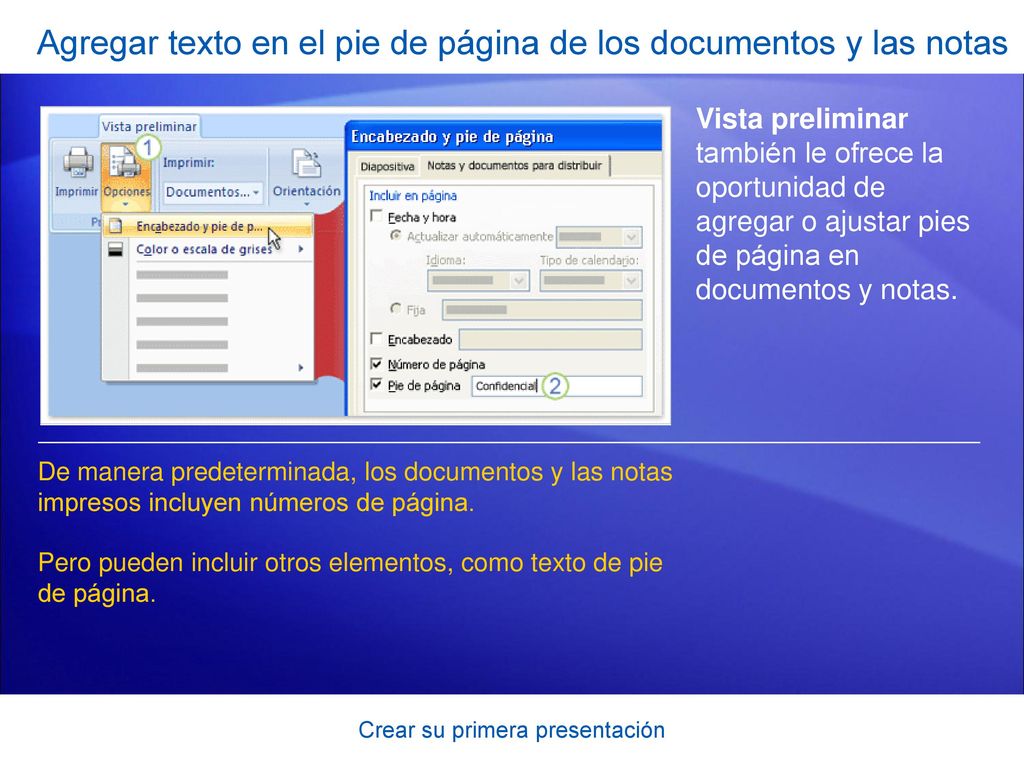 Agregar texto en el pie de página de los documentos y las notas