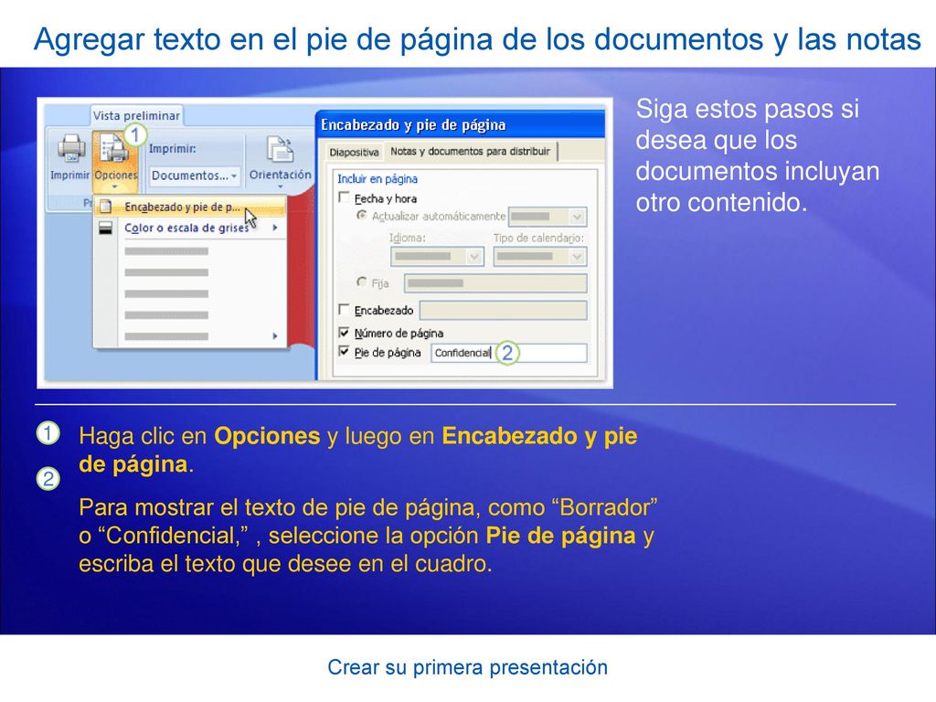 Agregar texto en el pie de página de los documentos y las notas