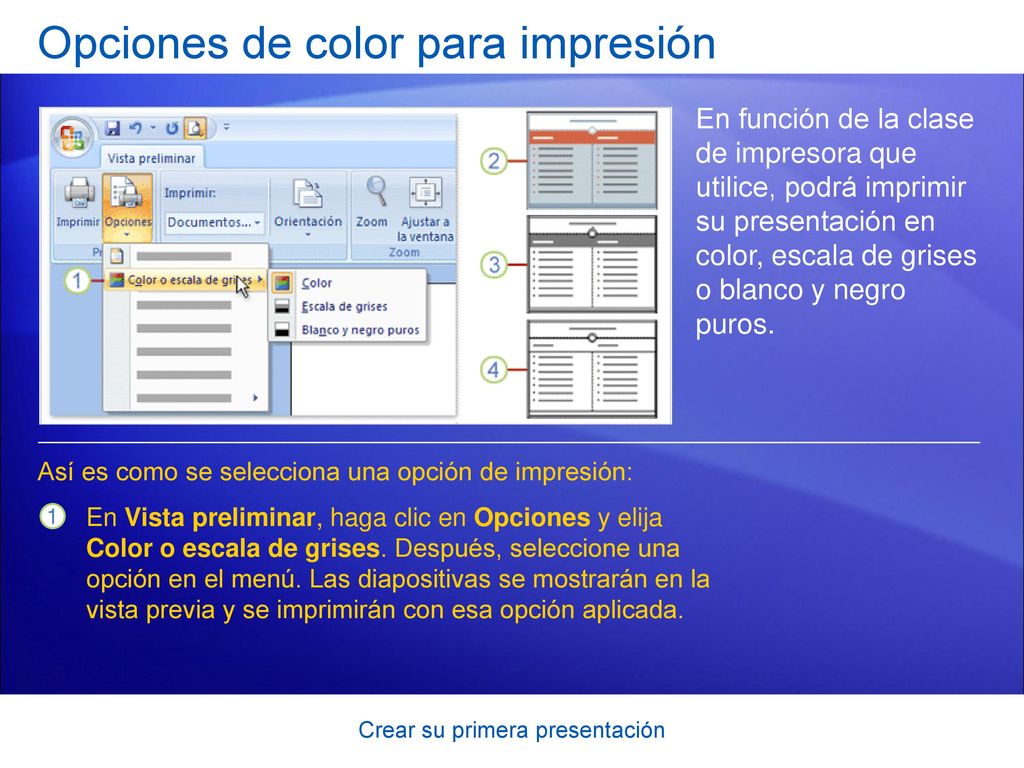 Opciones de color para impresión