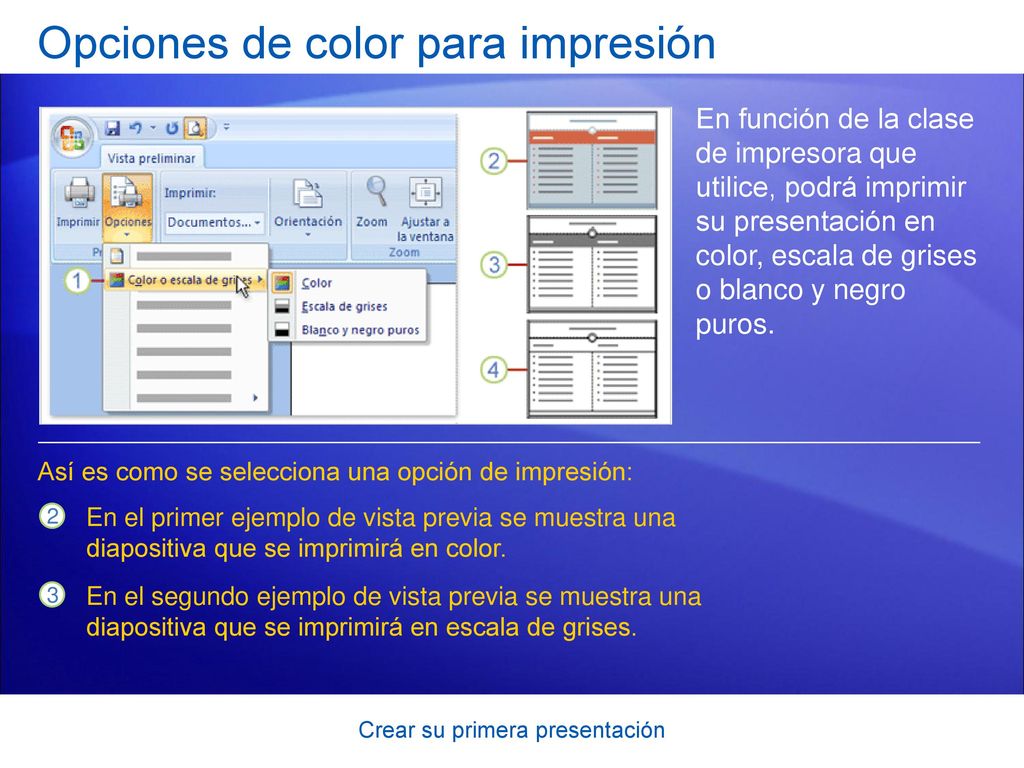 Opciones de color para impresión
