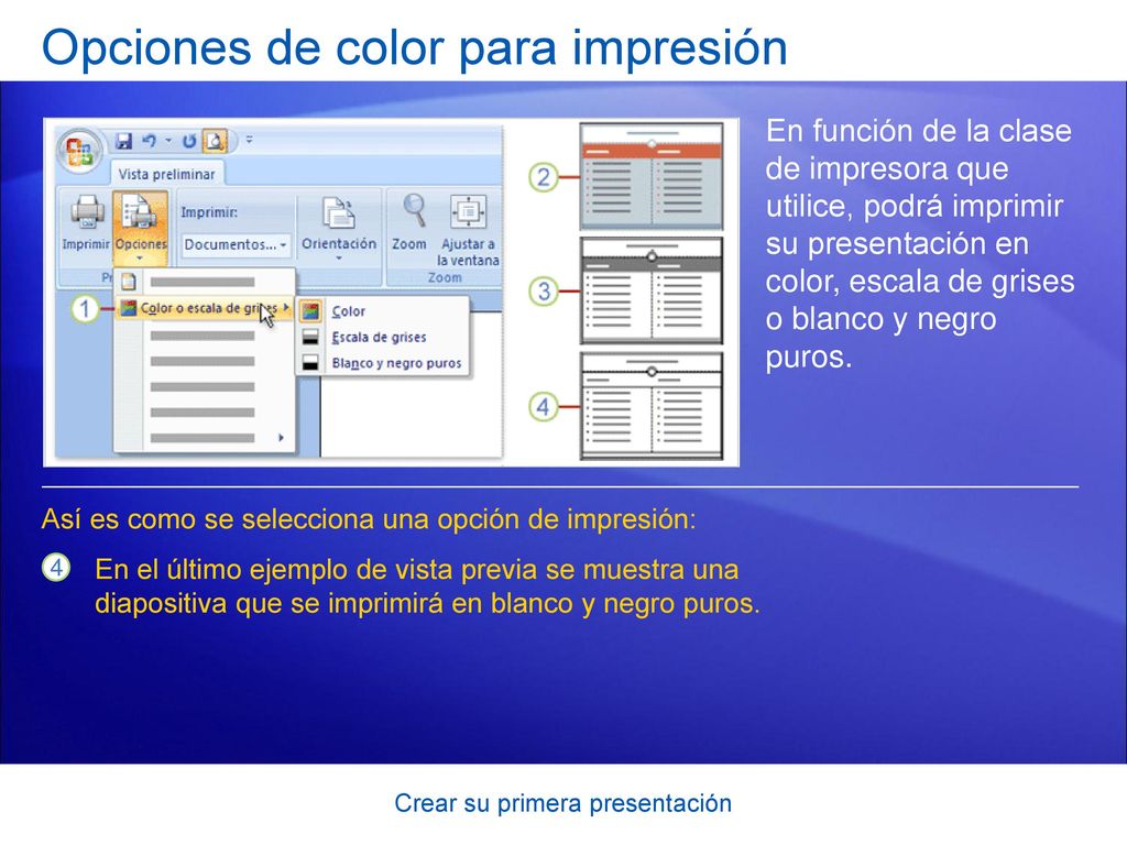 Opciones de color para impresión