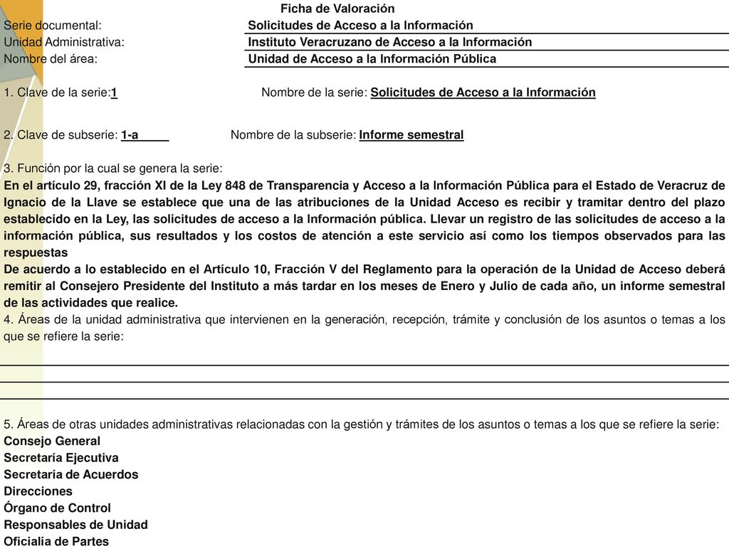 Ficha de Valoración Serie documental: Solicitudes de Acceso a la Información. Unidad Administrativa: