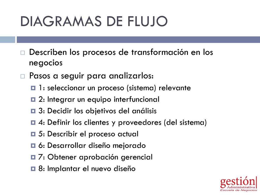 DIAGRAMAS DE FLUJO Describen los procesos de transformación en los negocios. Pasos a seguir para analizarlos: